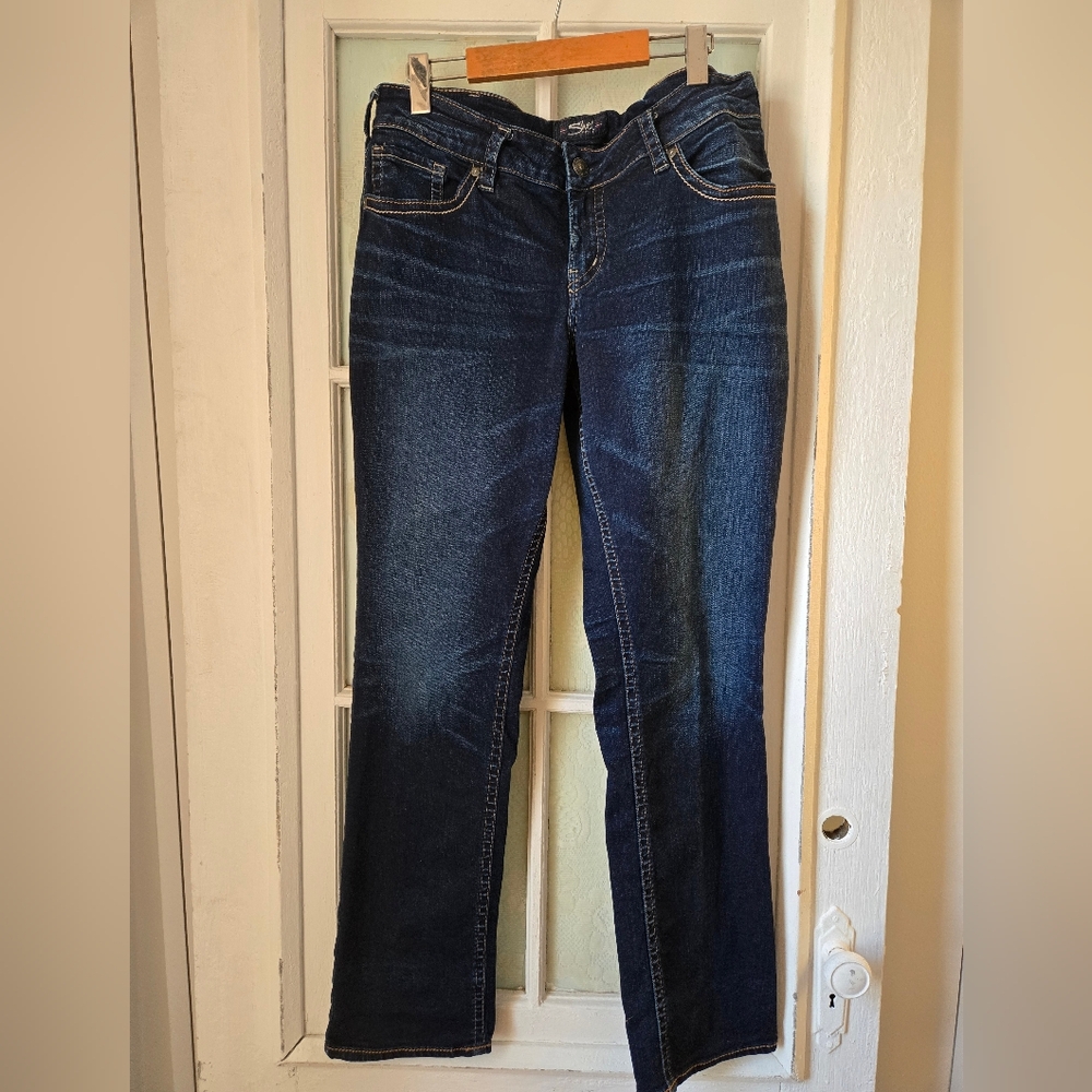 Silver Jeans Co. Suki Straight Dark Wash Mid-Rise Stretch Denim Jeans Sz 14 L32